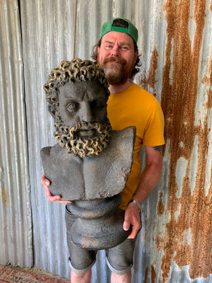 An oversized bust of Hercules