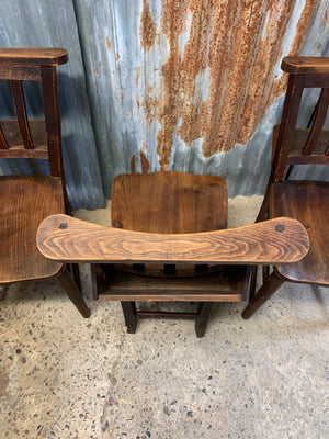 A set of 4 wooden 19th century chapel chairs