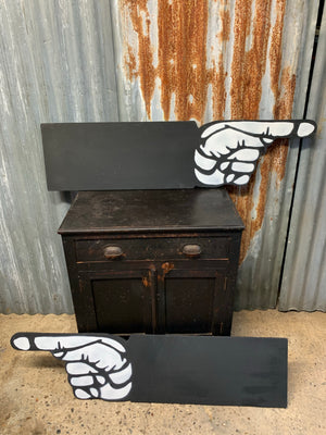 A hand painted wooden fairground pointing arm/hand sign- LEFT ONLY