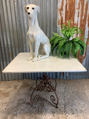 A mid-century Italian ceramic white greyhound statue