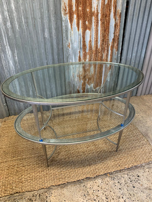 A large oval steel and glass coffee table by Pierre-Yves Rochon ~ 2