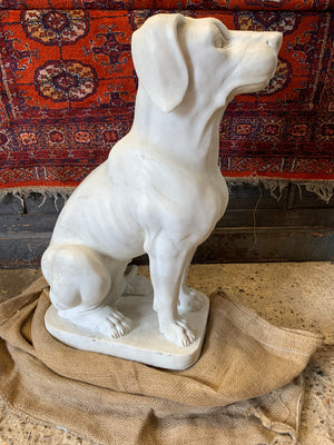 A large carved white solid marble dog statue - 72cm