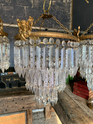 A gilt three tier crystal lustre chandelier - large