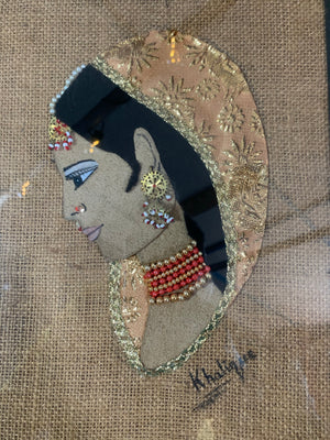 A framed Indian textile collage from The Paris Picture House, Lahore