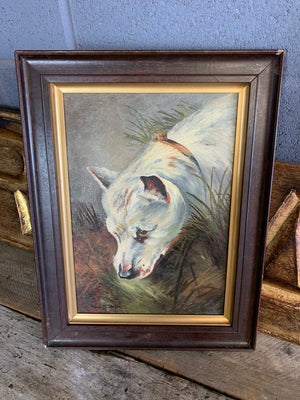 A 19th century oil on canvas of a bull terrier
