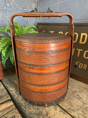 A red Chinese wicker wedding basket