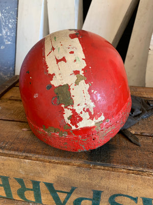 A red Cromwell pudding bowl motorbike helmet stamped BSA