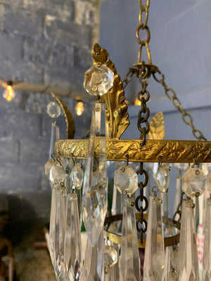 A petite gilt two tier crystal icicle droplet chandelier ~ 2