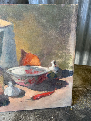 A post-impressionist still life oil on canvas - jug and bowl