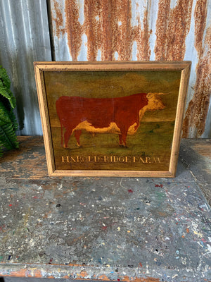 An oil painting of a bull entitled Harold Ridge Farm