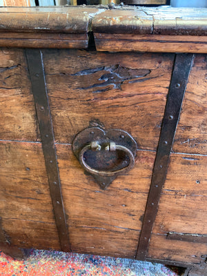 An 18th Century cast iron-banded wooden chest