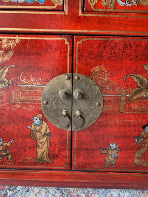 A red Chinese altar cabinet