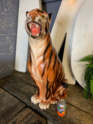 A large ceramic Mid-Century tiger statue