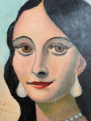 An outsider art oil portrait after Da Vinci's "Mona Lisa"