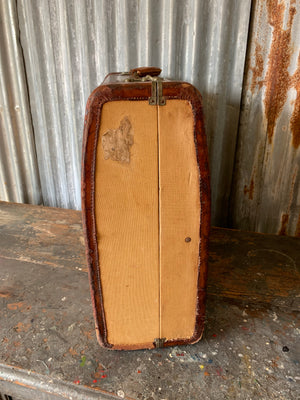Tan leather and canvas suitcase by Victor