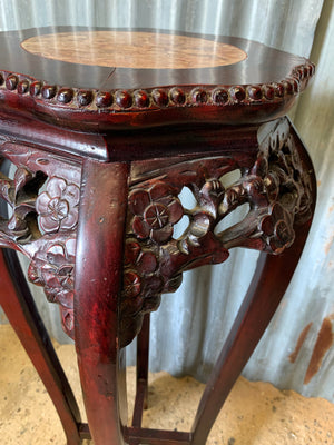 A Chinese jardinière pedestal stand with rose marble top