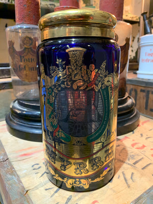 A cobalt blue glass myrrh apothecary jar by the Royal Pharmaceutical Society