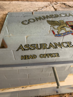A frameless advertising mirror for the Commercial Union Assurance Company Limited of Cornhill, London