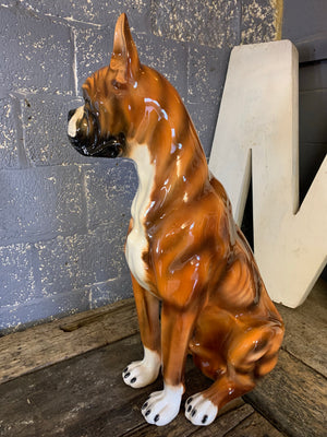 A large ceramic Boxer dog statue made by Ceramiche, Italy