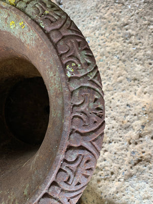 A large cast iron campana urn - 71cm