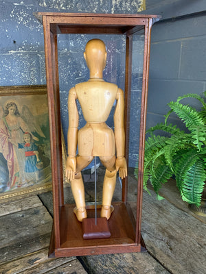 A large carved wooden artist's lay figure, cased ~ 32”