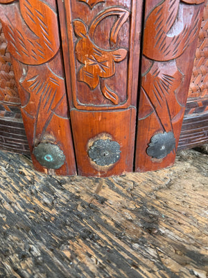 A red Chinese wicker wedding basket