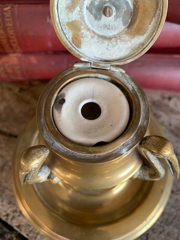 A brass inkwell supported by three storks - Belle and Beast Emporium