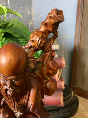 A carved rosewood statue of Shou Lao