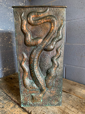 An Arts and Crafts copper lizard stick stand