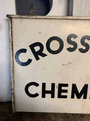 A hand painted wooden Crossley Chemist sign