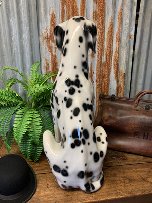 A large ceramic Dalmatian dog statue made by Ceramiche Boxer