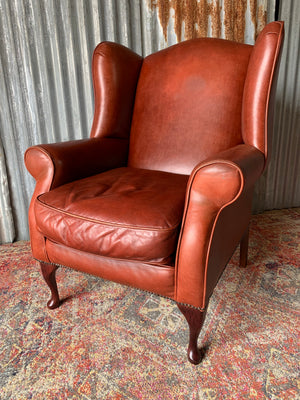 A leather wingback chair