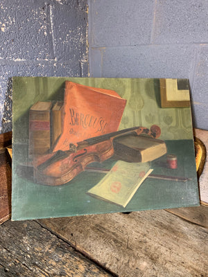 A 19th Century still life oil painting with violin