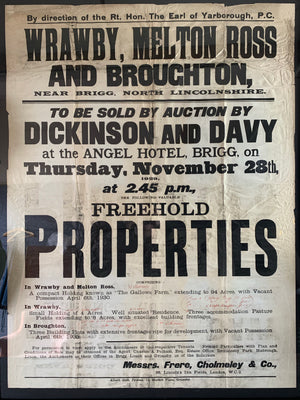 A large framed 1920s property auction poster- Lincolnshire area