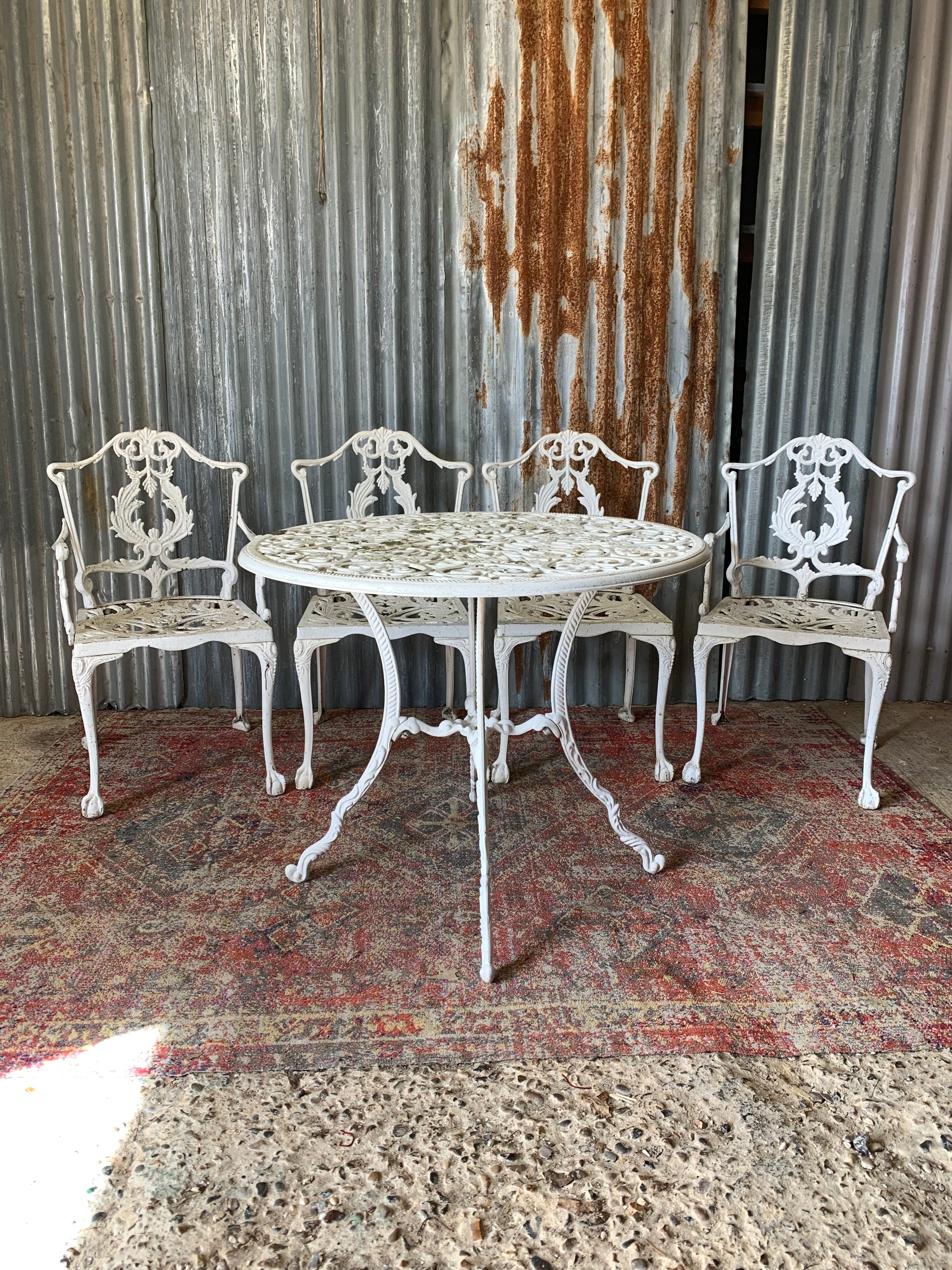 A white Regency style table and four chairs garden set Belle and