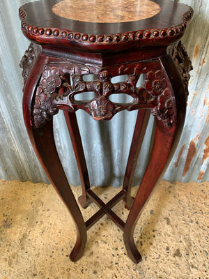 A Chinese jardinière pedestal stand with rose marble top