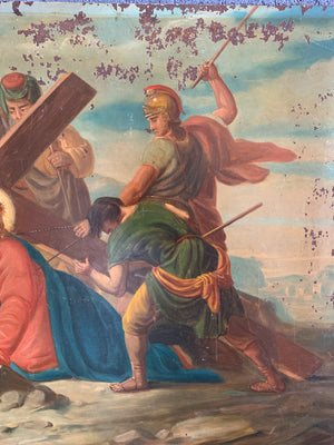 An individual large oil on tin Station of The Cross
