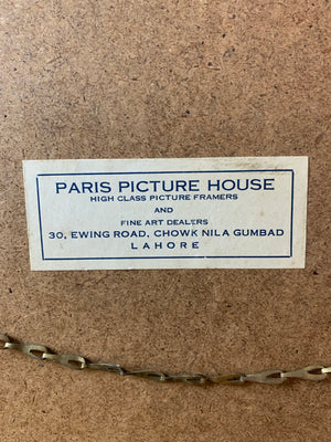 A framed Indian textile collage from The Paris Picture House, Lahore