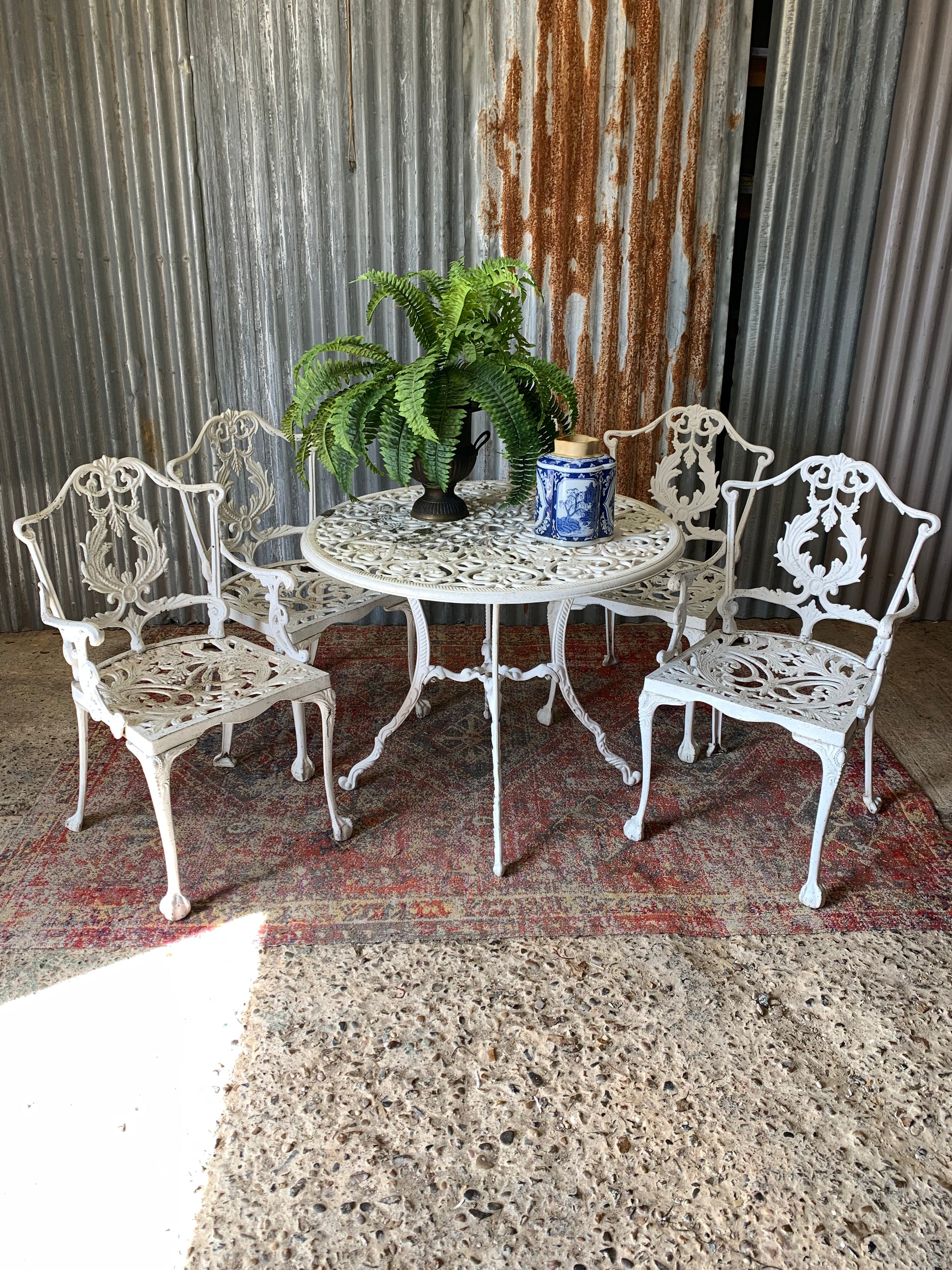 White iron table and chairs deals