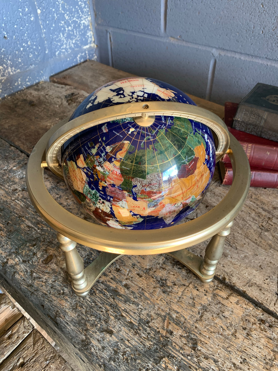 A terrestrial gemstone globe