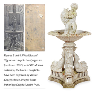 A large white Coalbrookdale cast iron fountain with dolphin detailing