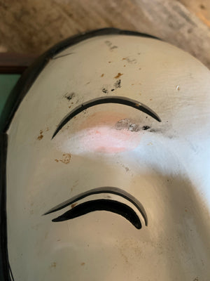 A carved wooden hand-painted Japanese Noh mask - female
