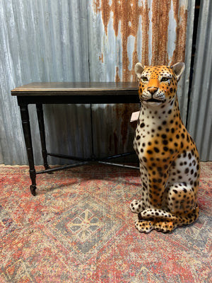 A large ceramic seated leopard statue ~ 92cm