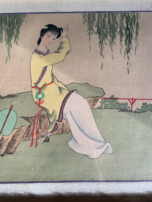 A pair of silk Geisha paintings