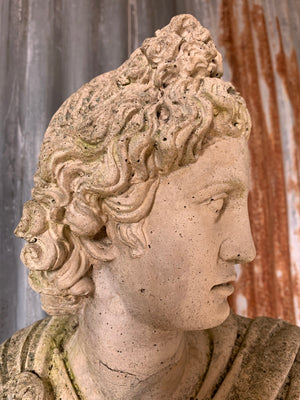 A cast stone bust of Apollo on a column pedestal #2