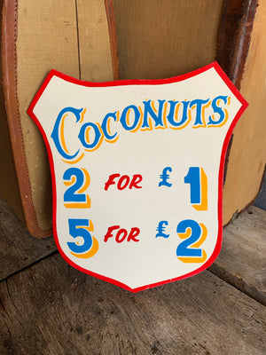 A hand painted fairground advertising sign - Coconuts
