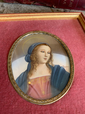 A signed 19th Century miniature painting of Perugino's Madonna