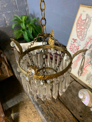 A petite gilt two tier crystal icicle droplet chandelier ~ 2