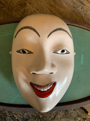 A carved wooden hand-painted Japanese Noh mask - male