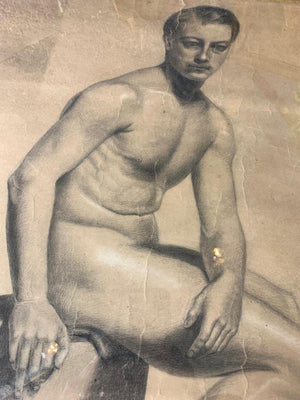 A 19th Century charcoal portrait of seated nude gentleman
